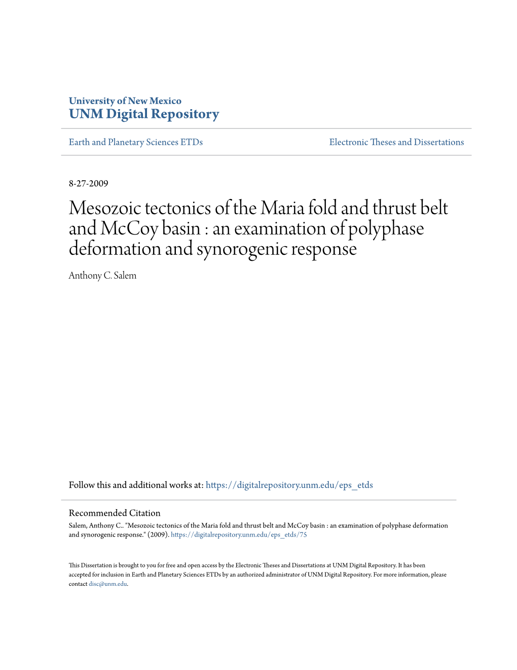 Mesozoic Tectonics of the Maria Fold and Thrust Belt and Mccoy Basin : an Examination of Polyphase Deformation and Synorogenic Response Anthony C