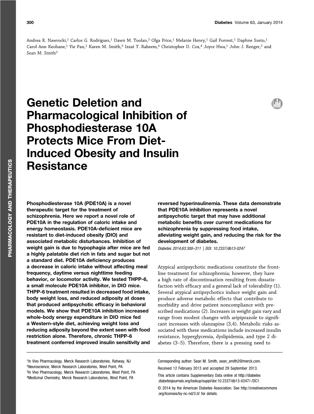 Genetic Deletion and Pharmacological Inhibition of Phosphodiesterase 10A Protects Mice from Diet- Induced Obesity and Insulin Resistance