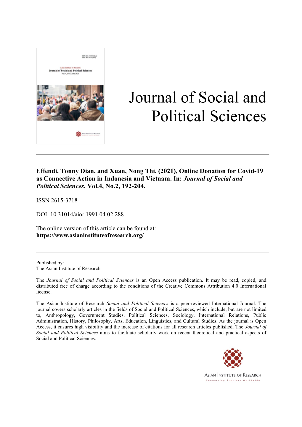 Journal of Social and Political Sciences