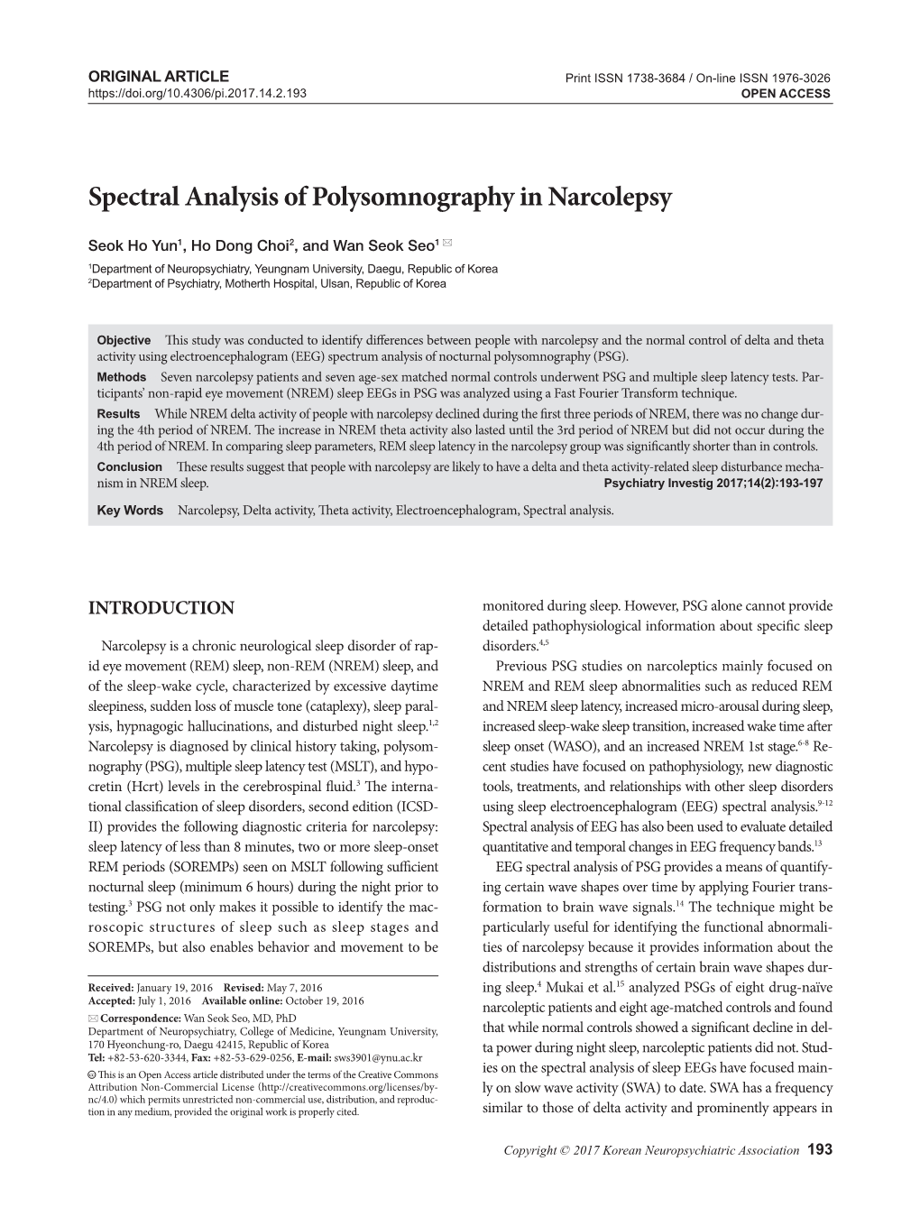 Spectral Analysis of Polysomnography in Narcolepsy