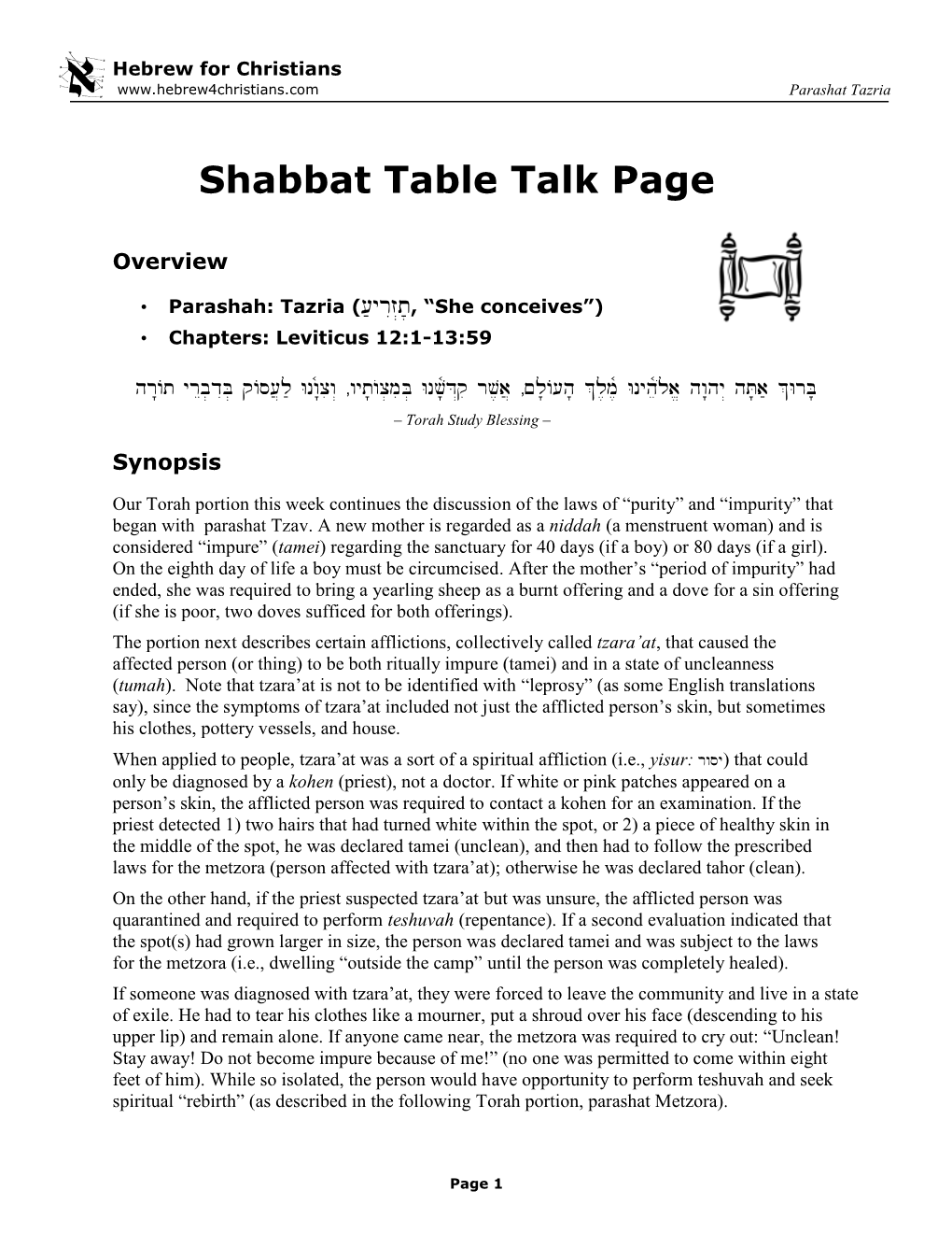 Shabbat Table Talk for Tazria