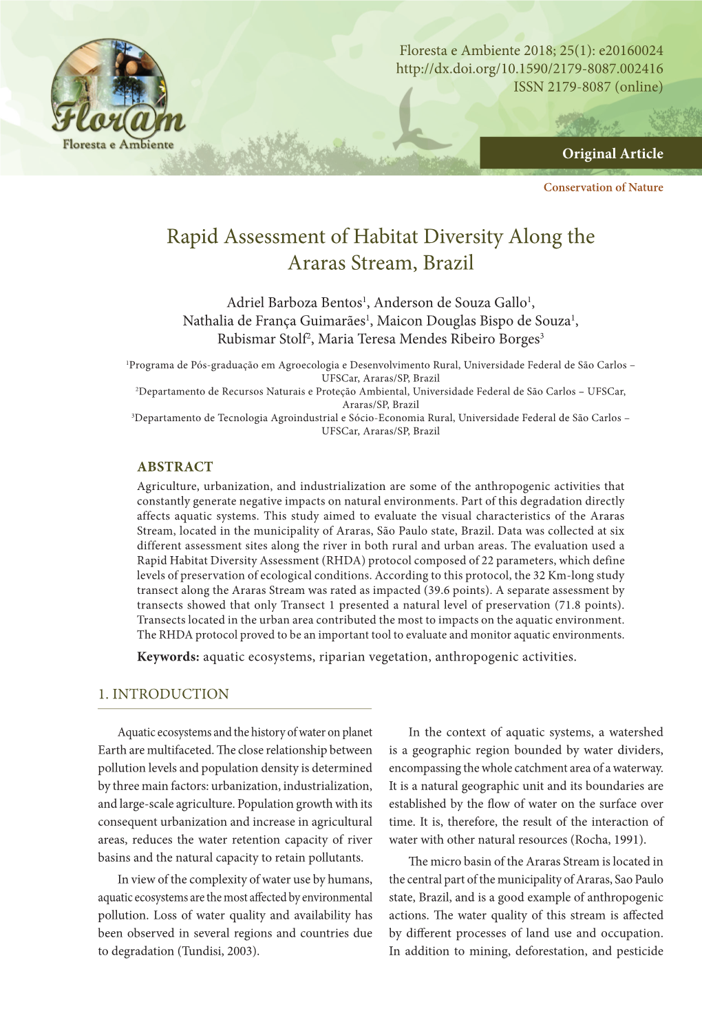 Rapid Assessment of Habitat Diversity Along the Araras Stream, Brazil