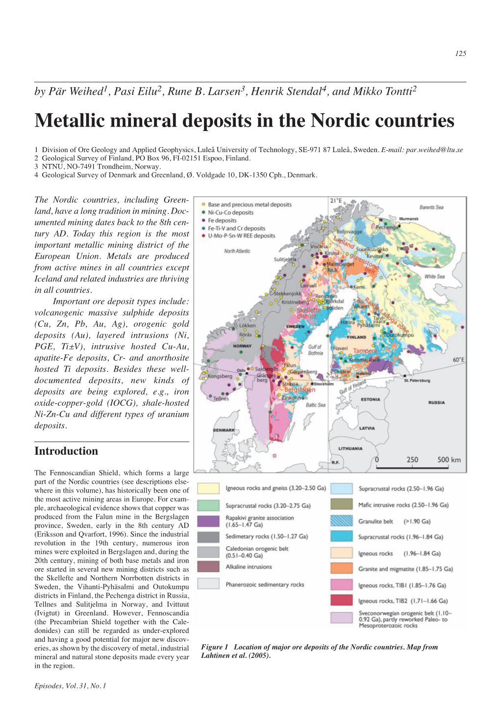 Metallic Mineral Deposits in the Nordic Countries