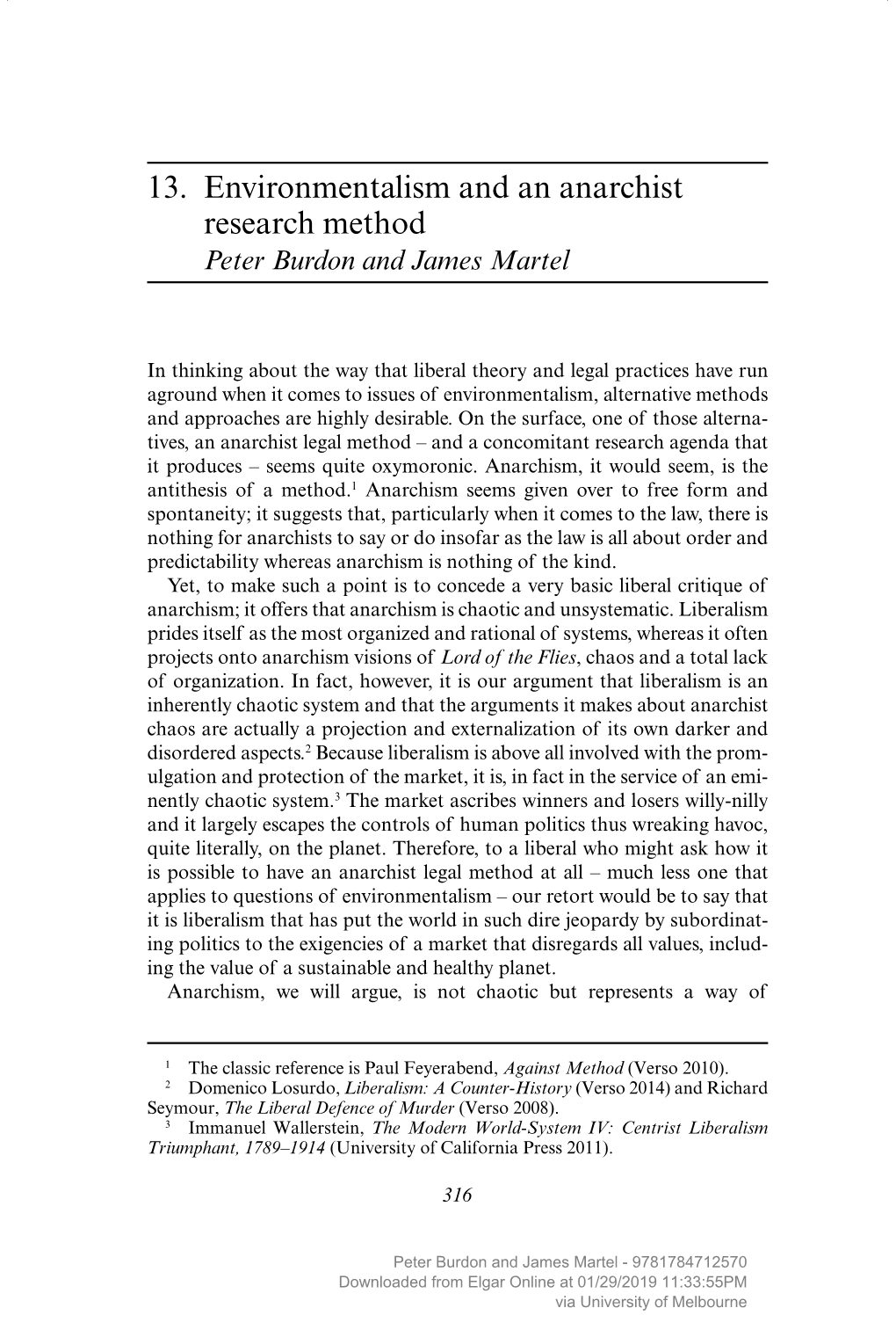 Environmentalism and an Anarchist Research Method Peter Burdon and James Martel