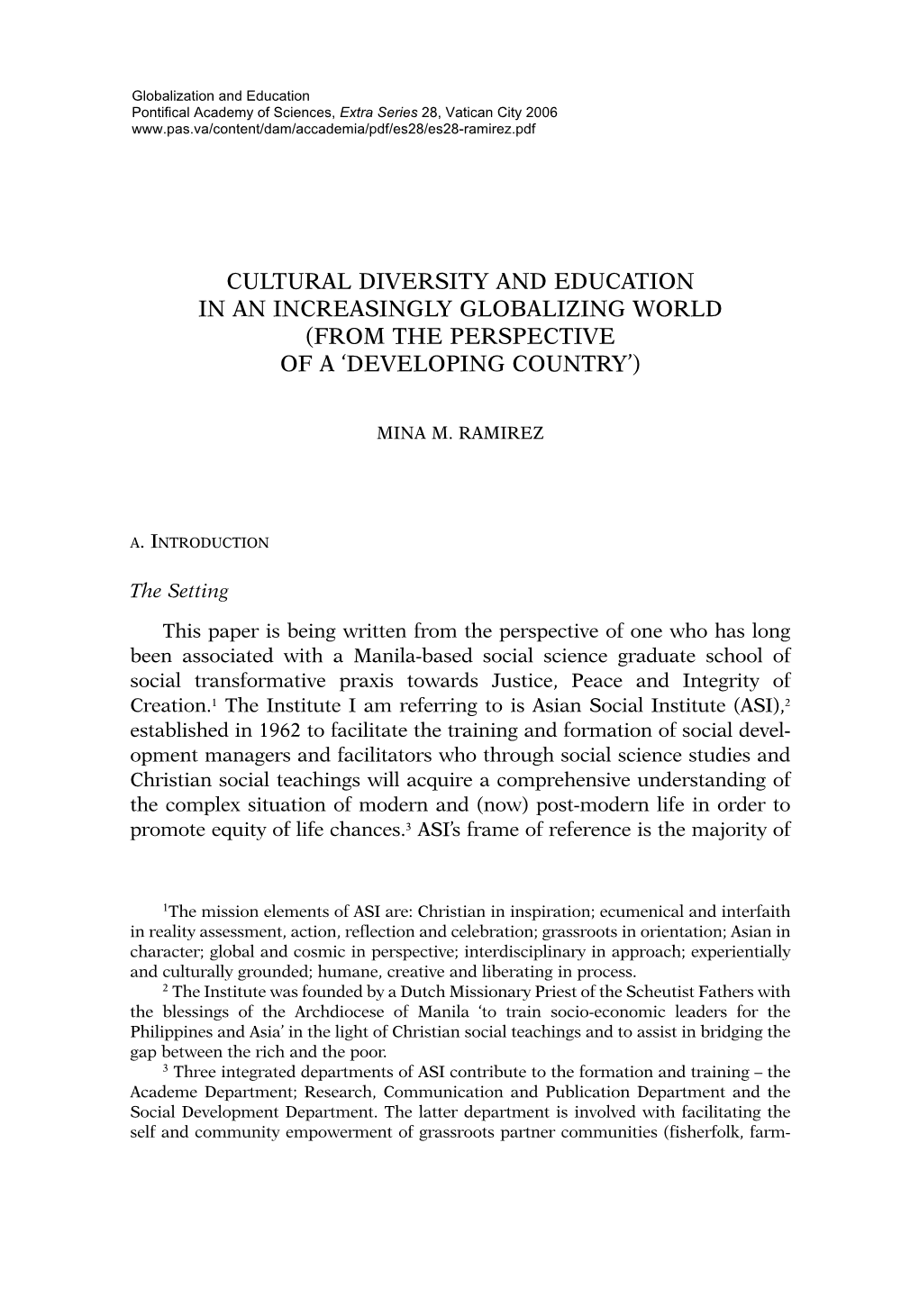 Cultural Diversity and Education in an Increasingly Globalizing World (From the Perspective of a ‘Developing Country’)