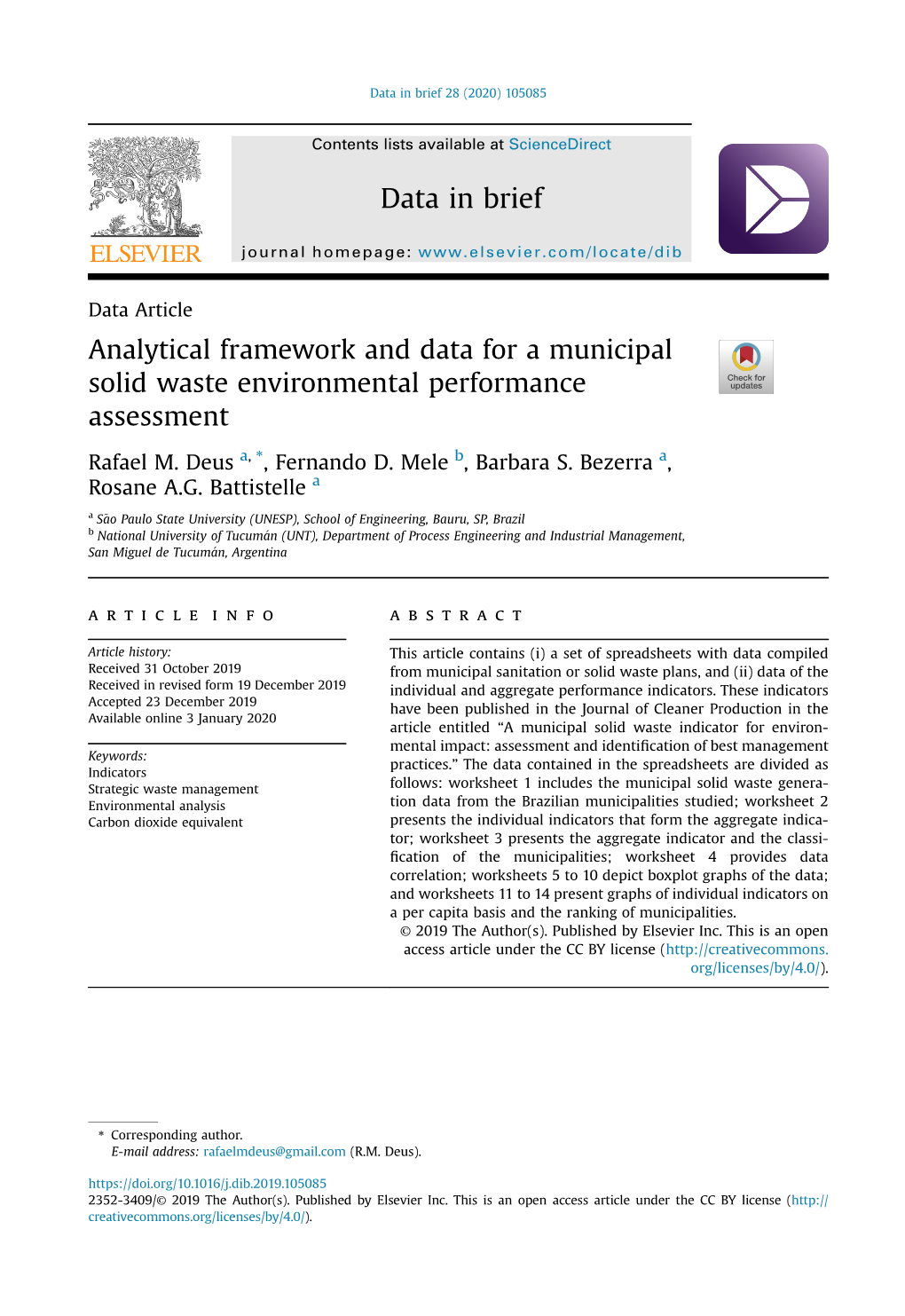 Analytical Framework and Data for a Municipal Solid Waste Environmental Performance Assessment