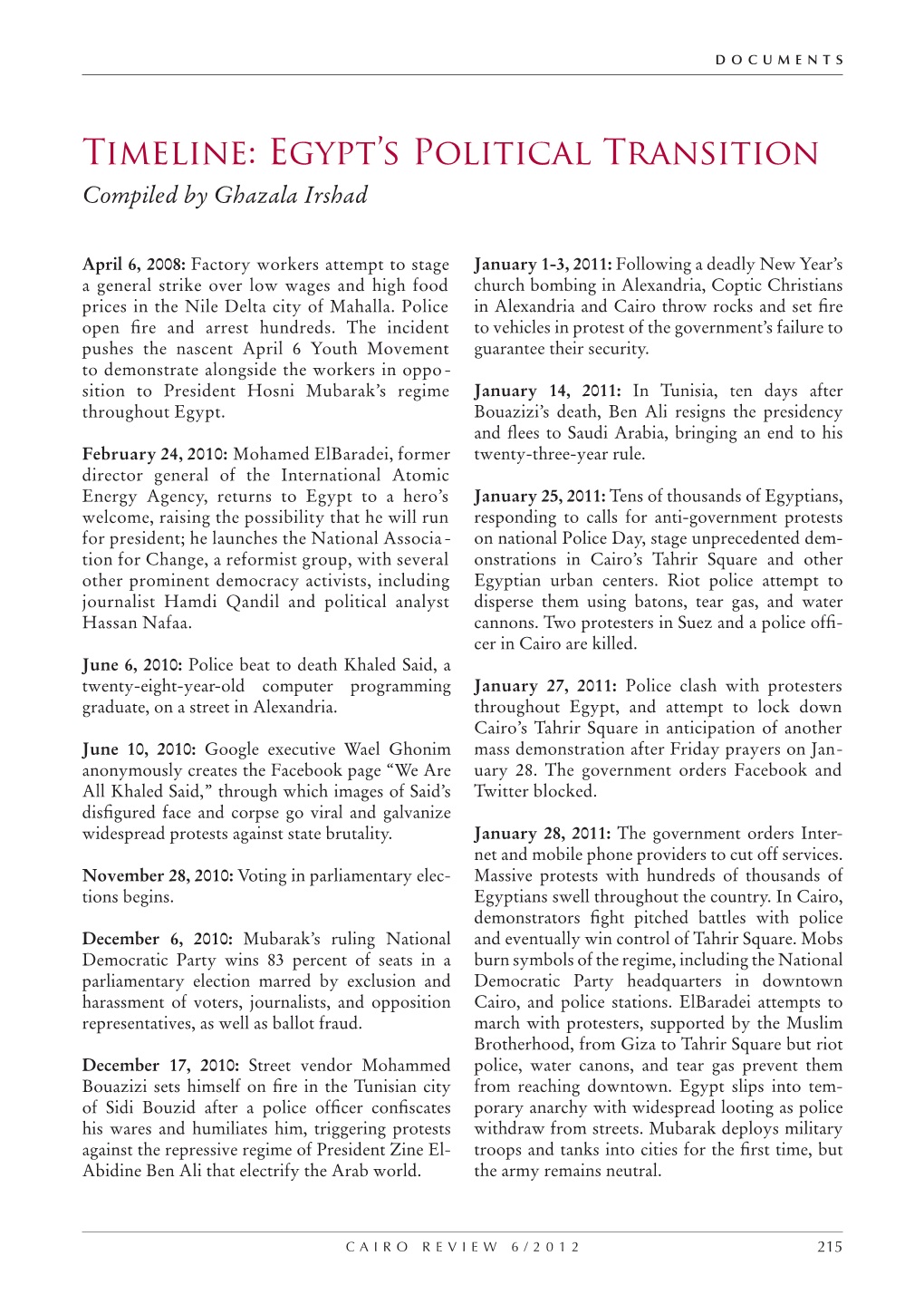 Timeline: Egypt's Political Transition