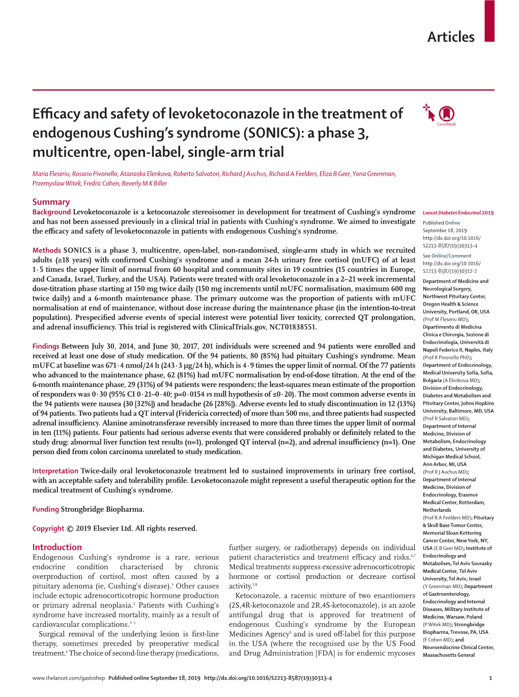 Efficacy and Safety of Levoketoconazole in the Treatment of Endogenous Cushing's Syndrome (SONICS): a Phase 3, Multicentre