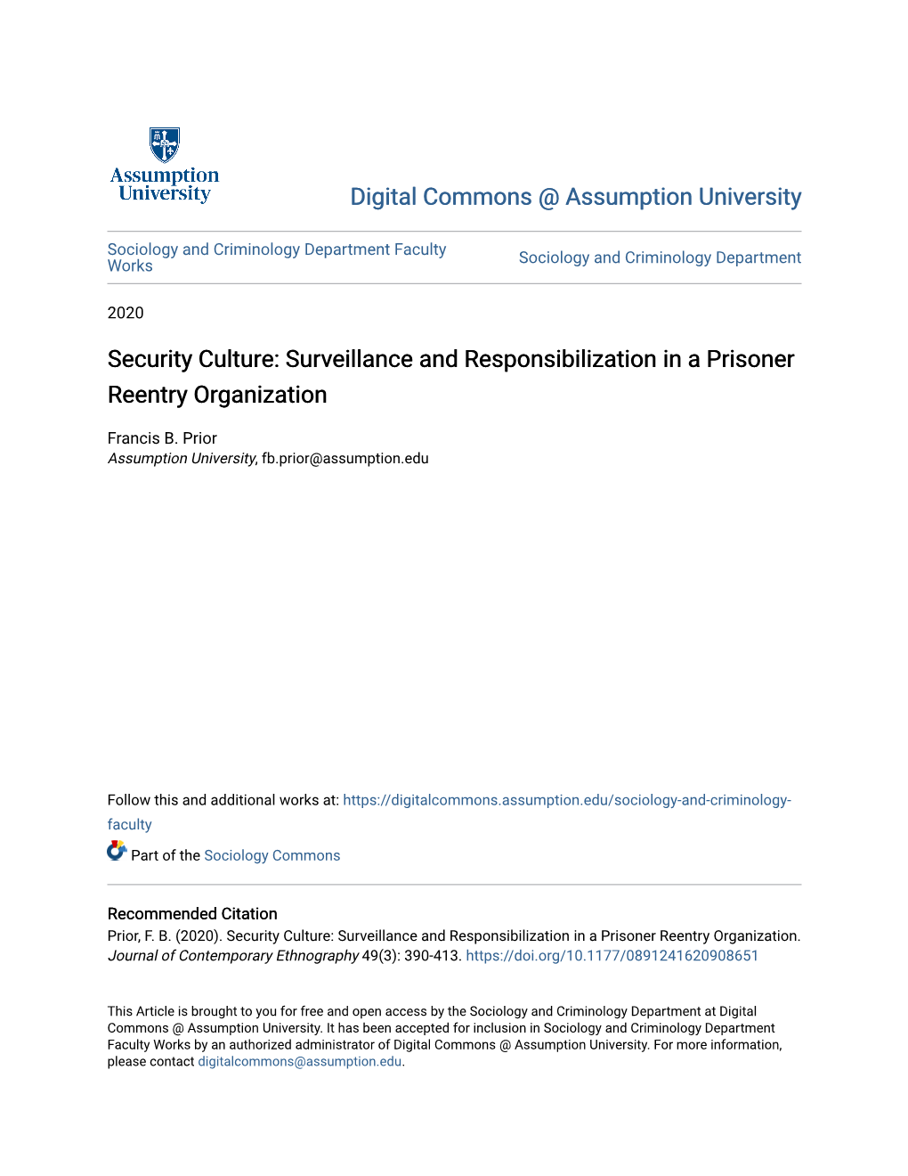 Surveillance and Responsibilization in a Prisoner Reentry Organization