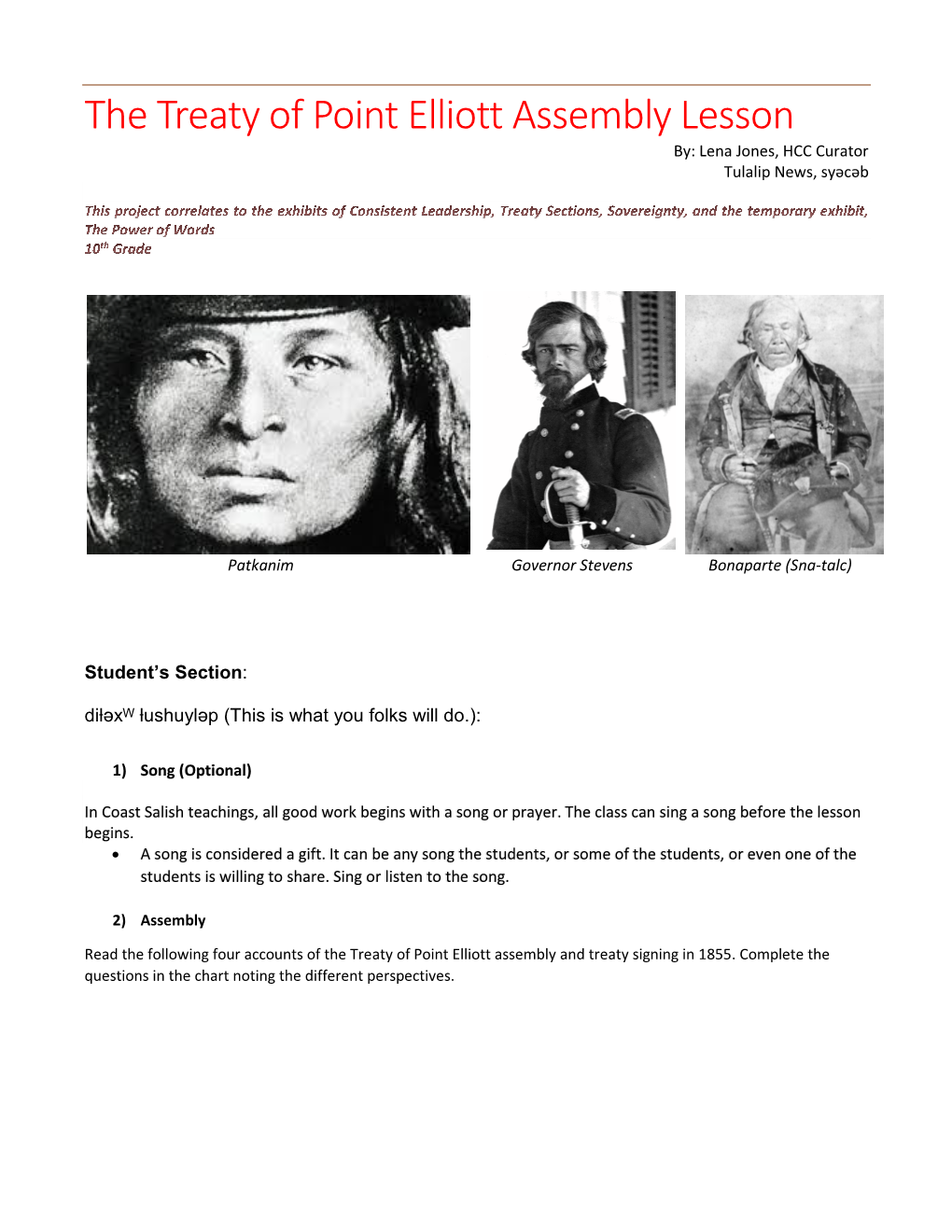 The Treaty of the Treaty of Point Elliott Assembly Lesson Plan