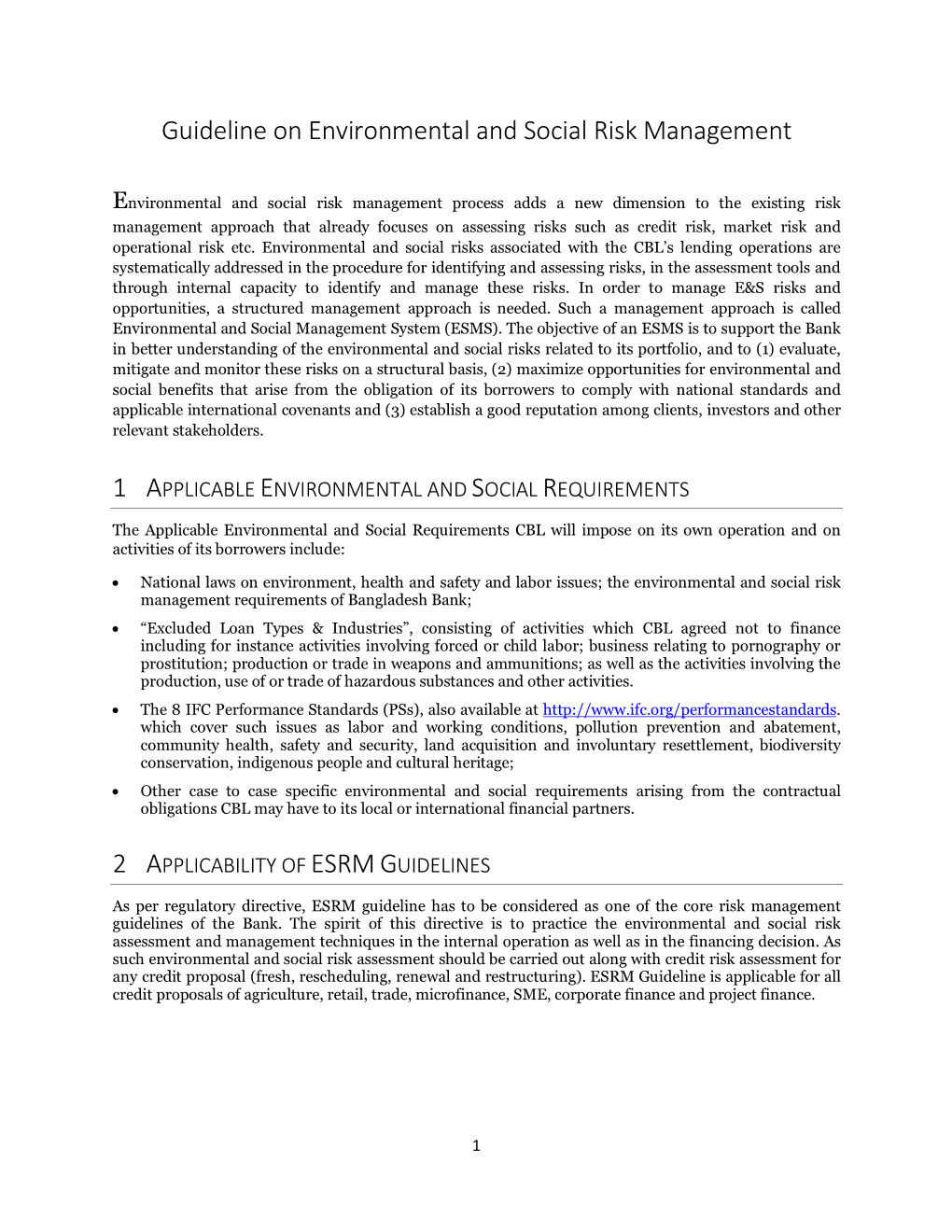 Guideline on Environmental and Social Risk Management