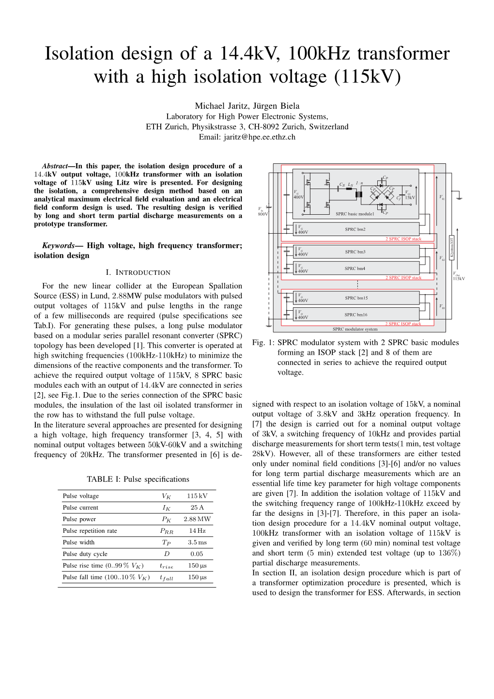 Isolation Design of a 14.4Kv, 100Khz Transformer with a High Isolation Voltage (115Kv)