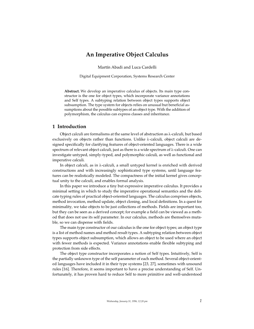 An Imperative Object Calculus