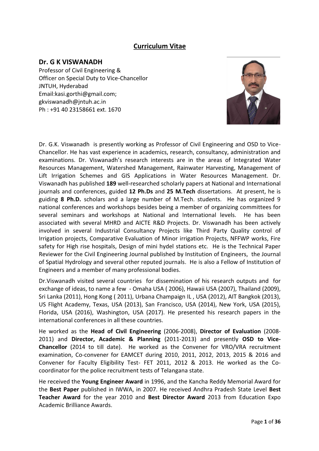 Curriculum Vitae Dr. G K VISWANADH