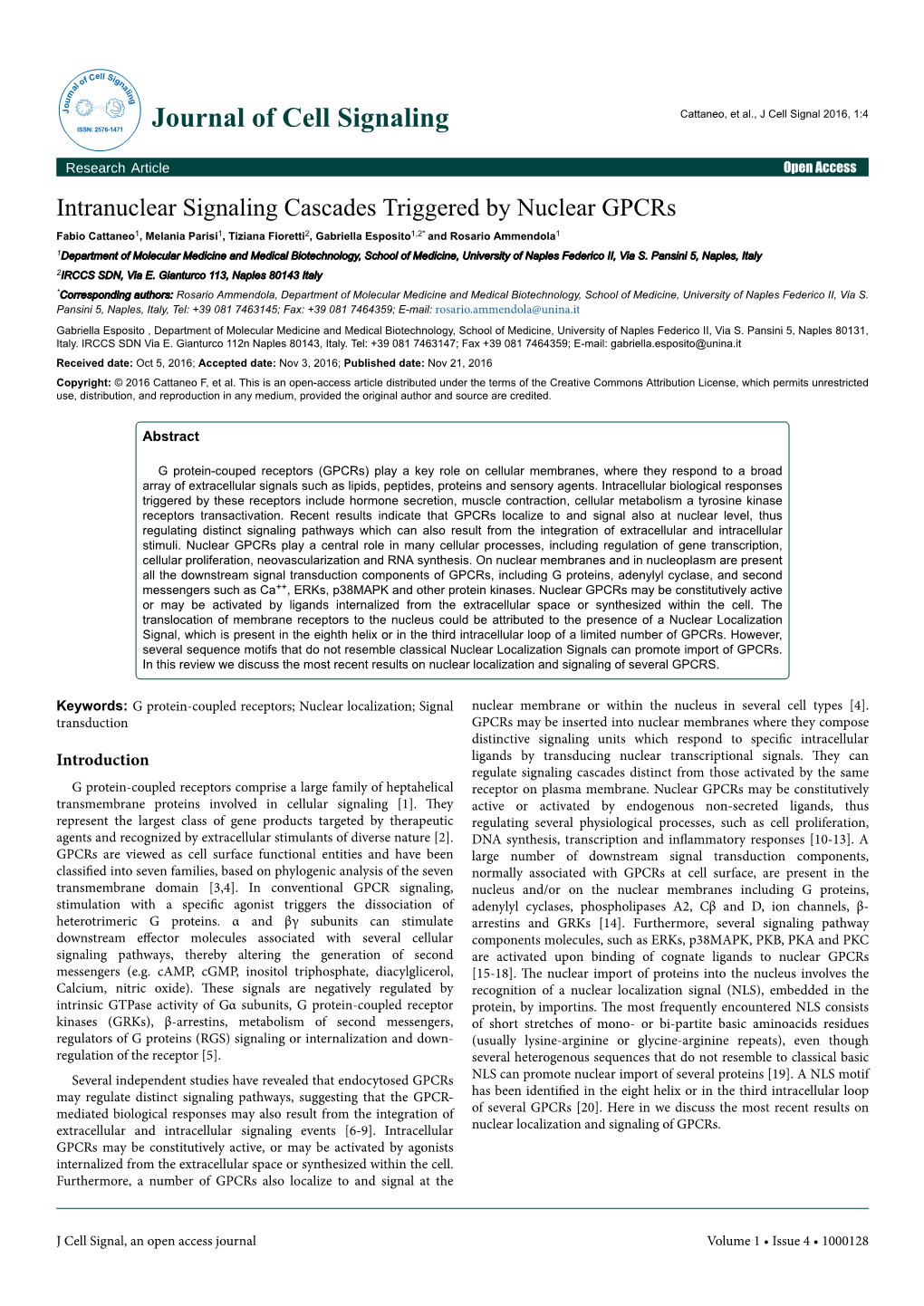 Intranuclear Signaling Cascades Triggered by Nuclear Gpcrs