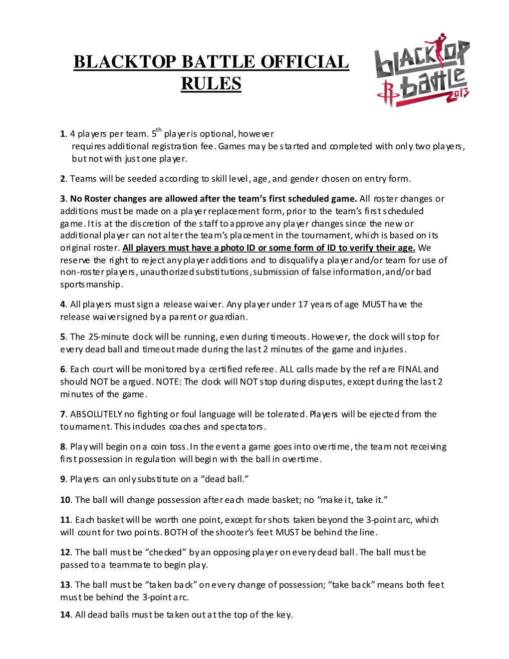 Blacktop Battle Official Rules