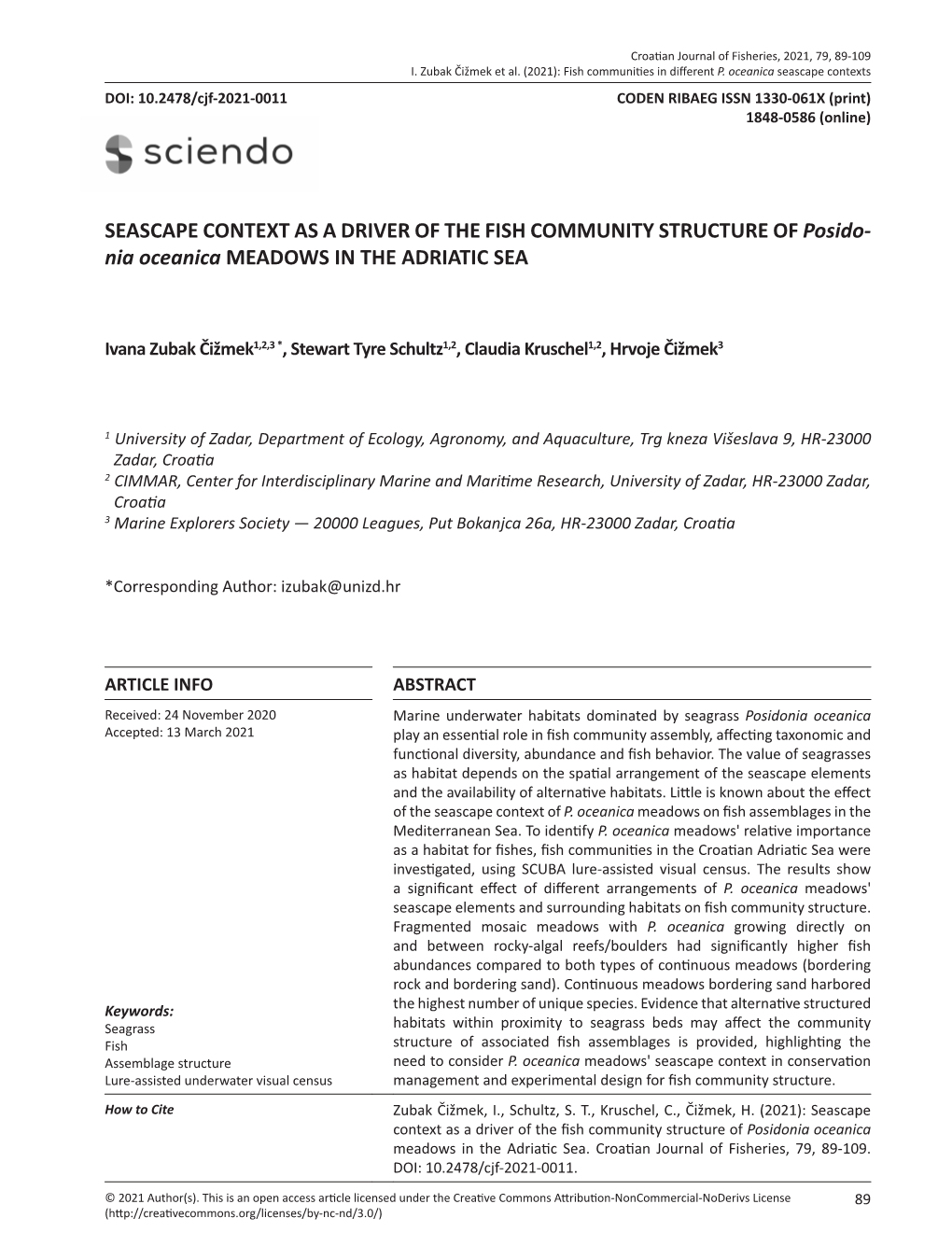 SEASCAPE CONTEXT AS a DRIVER of the FISH COMMUNITY STRUCTURE of Posido- Nia Oceanica MEADOWS in the ADRIATIC SEA