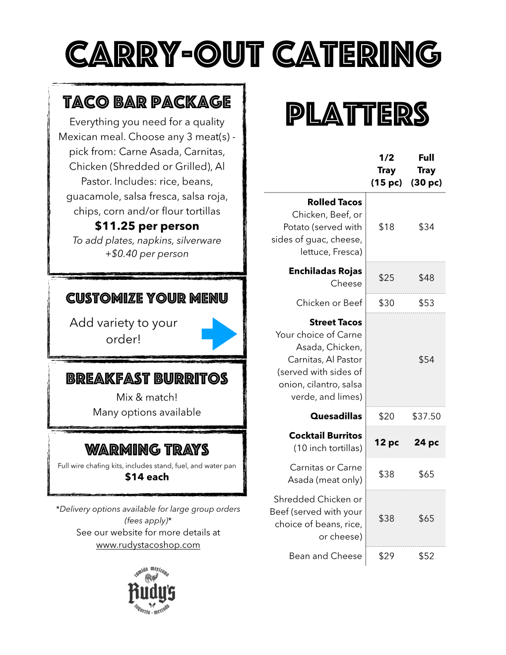 Carry-Out Catering Taco Bar Package Everything You Need for a Quality Platters Mexican Meal