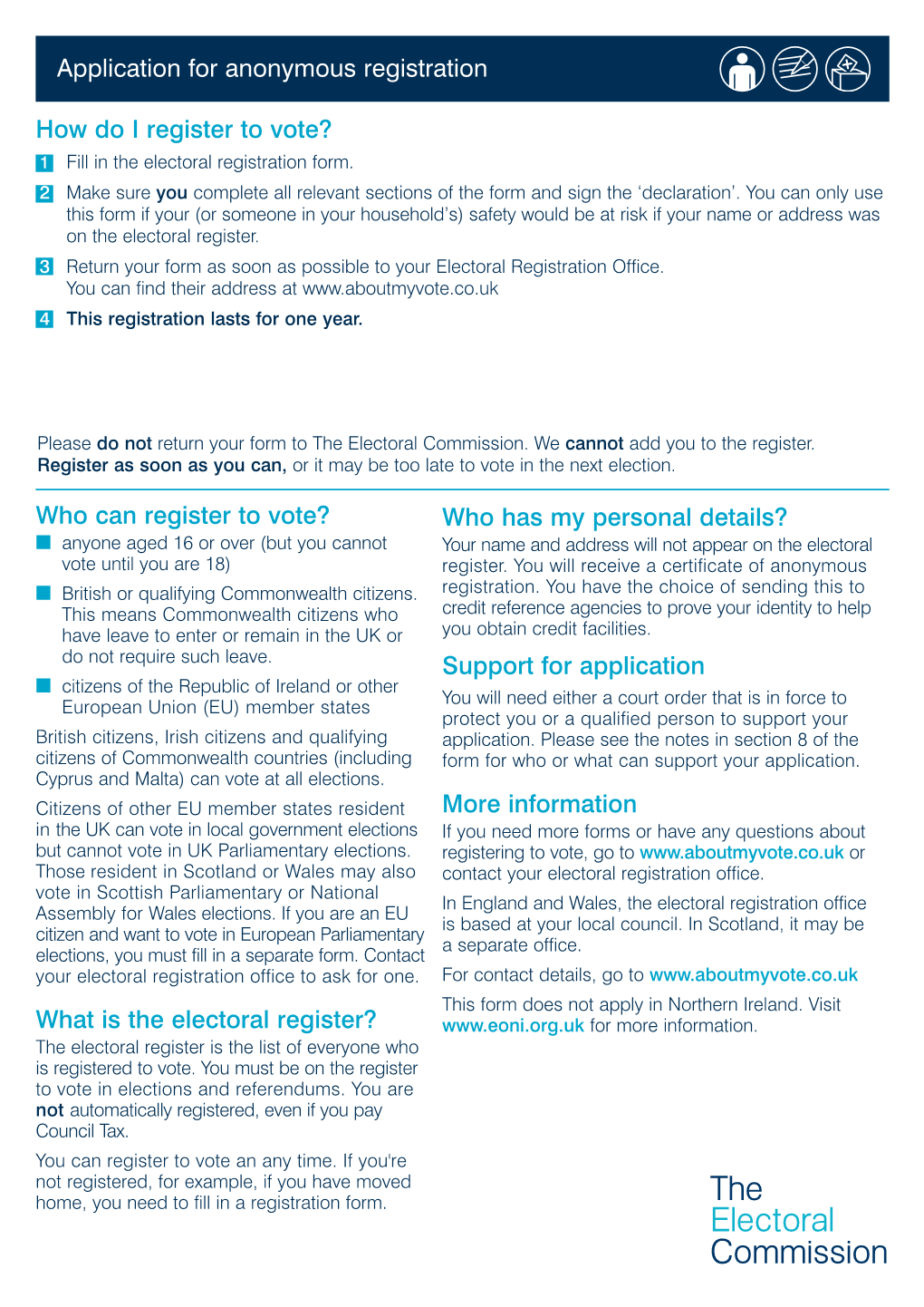 Application for Anonymous Registration Who Can Register to Vote?