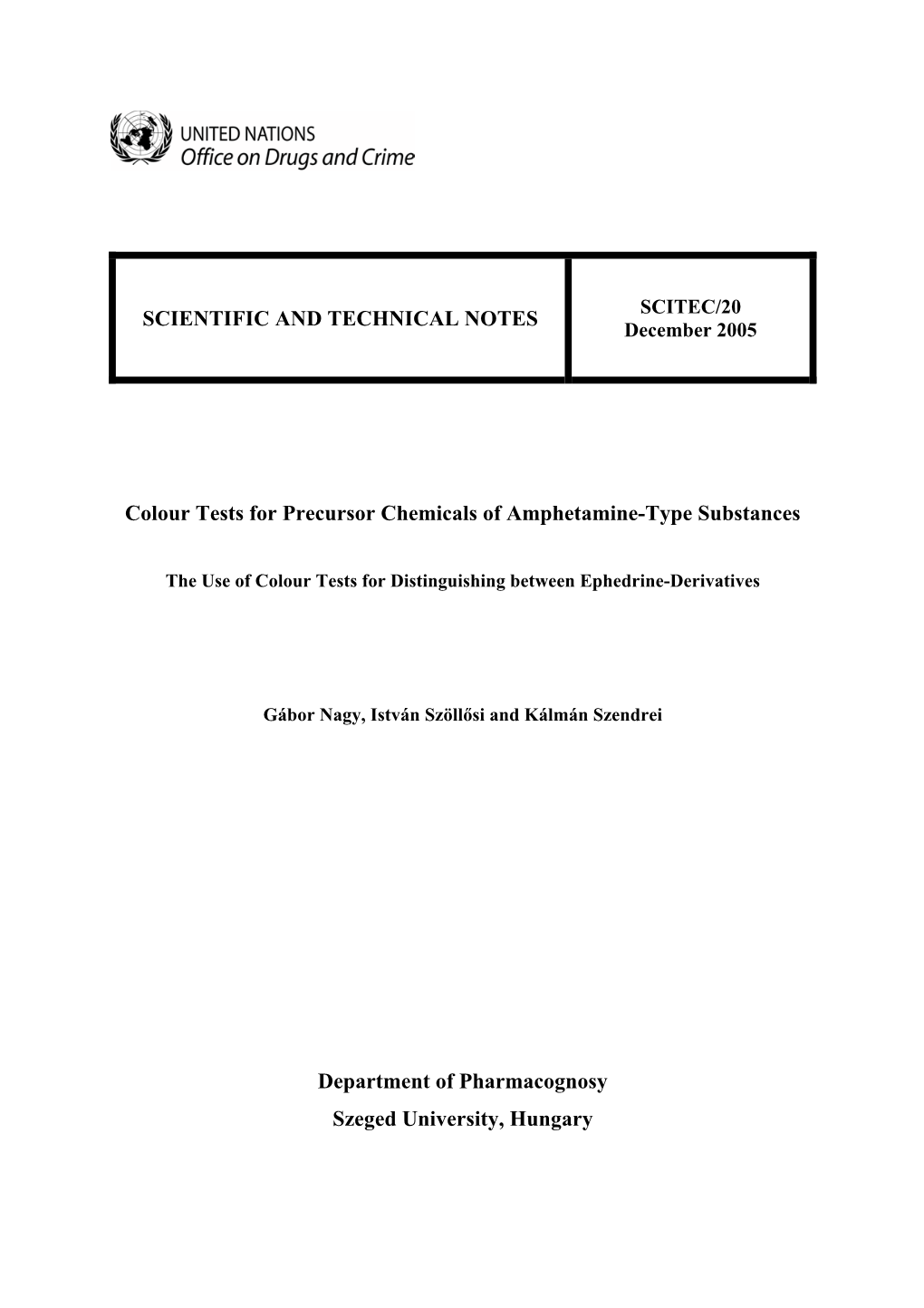 SCIENTIFIC and TECHNICAL NOTES Colour Tests for Precursor