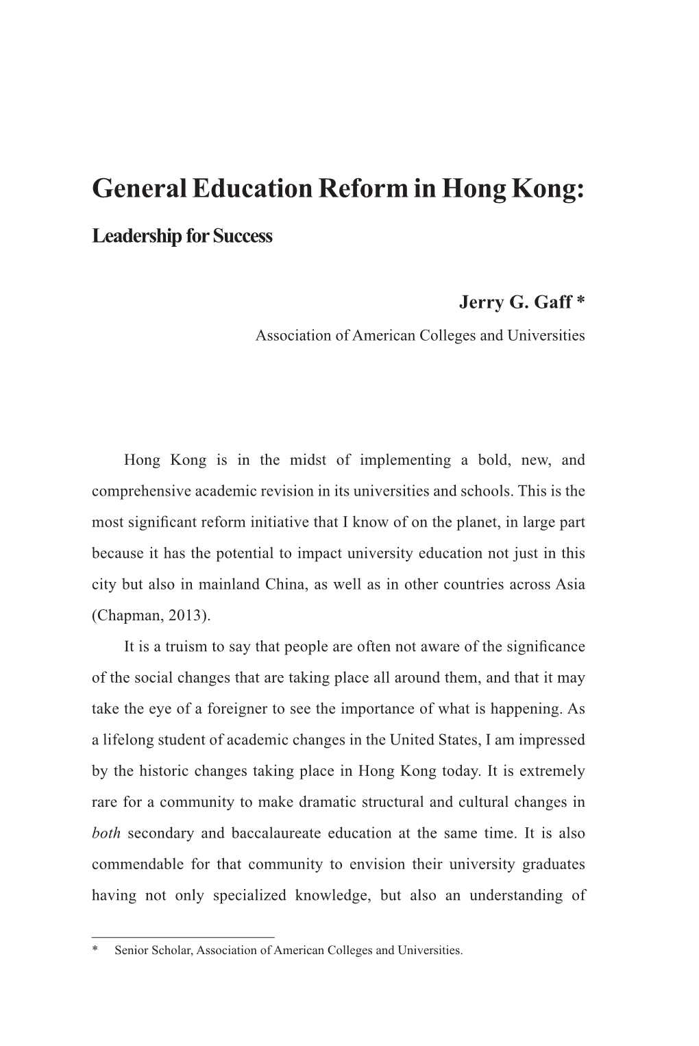 General Education Reform in Hong Kong