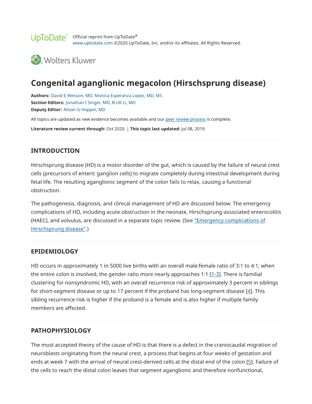 Congenital Aganglionic Megacolon (Hirschsprung Disease)