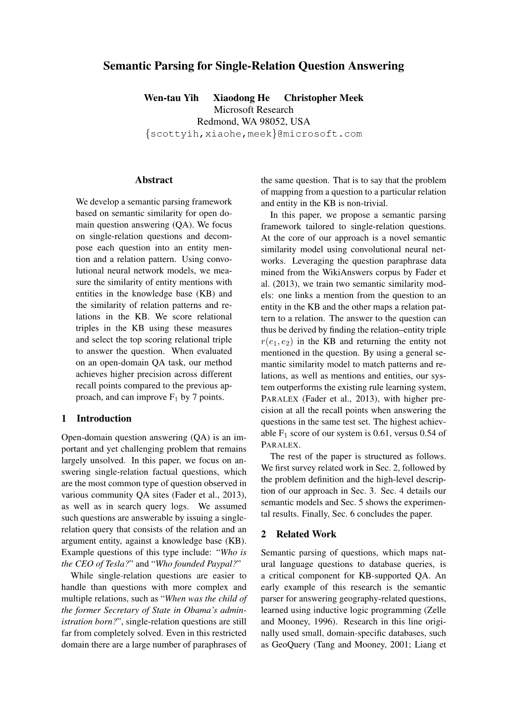 Semantic Parsing for Single-Relation Question Answering