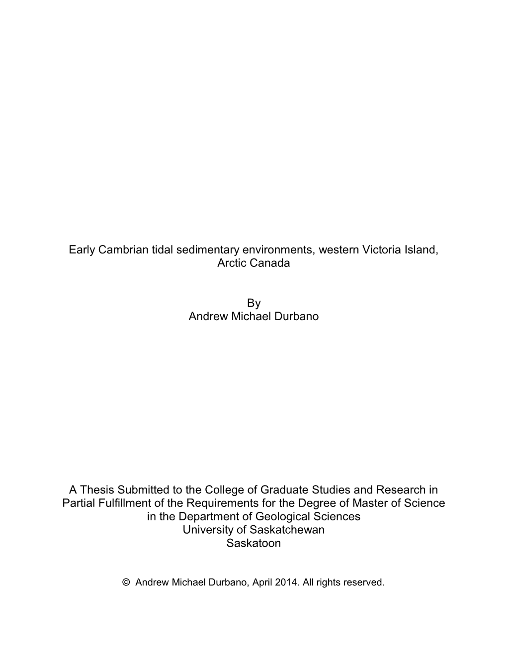 Early Cambrian Tidal Sedimentary Environments, Western Victoria Island, Arctic Canada