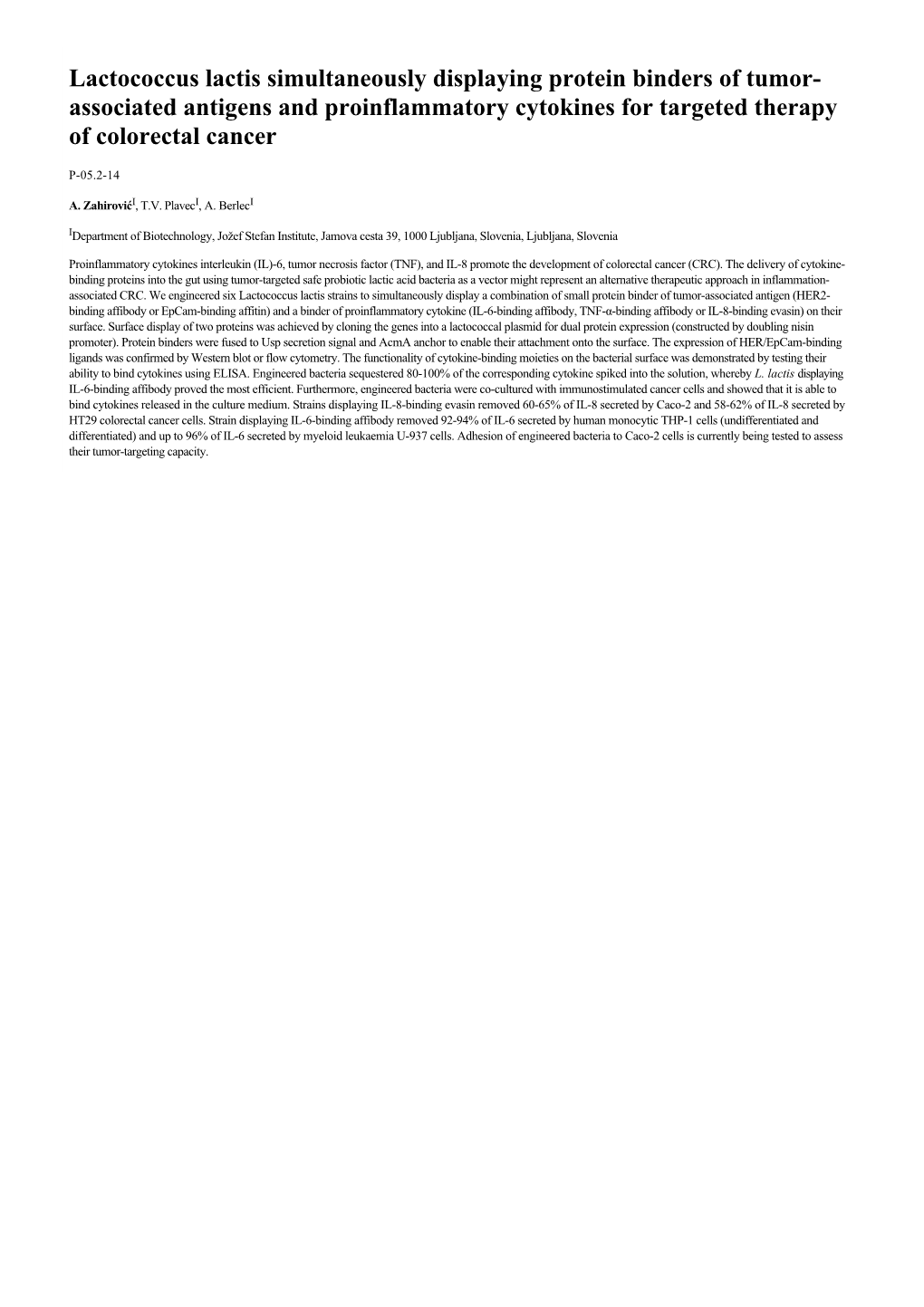 Lactococcus Lactis Simultaneously Displaying Protein Binders of Tumor­ Associated Antigens and Proinflammatory Cytokines for Targeted Therapy of Colorectal Cancer