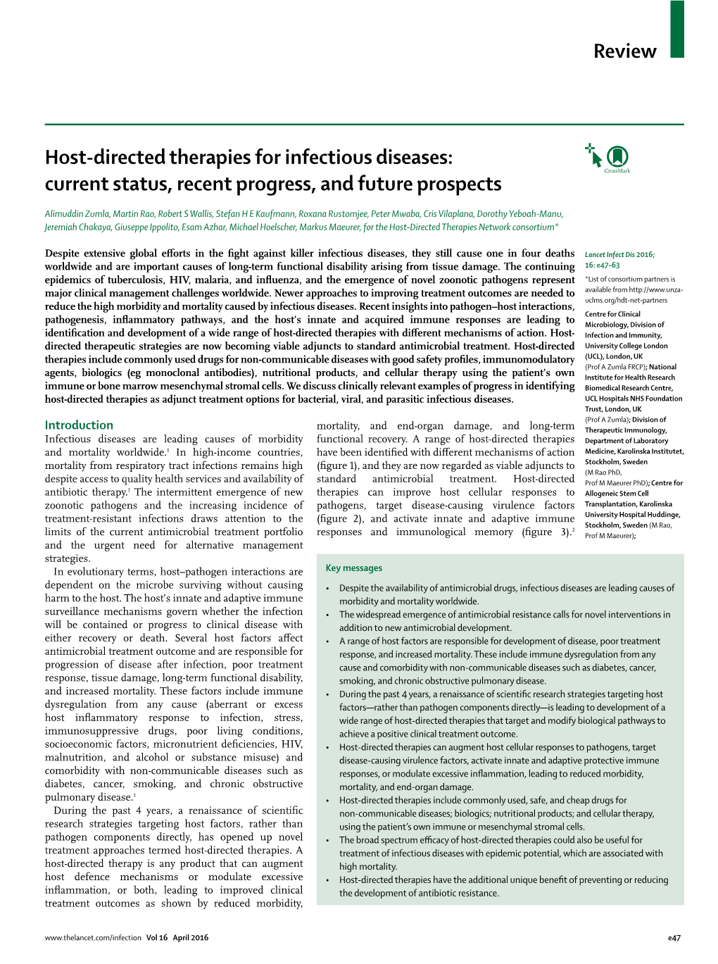 Review Host-Directed Therapies for Infectious Diseases