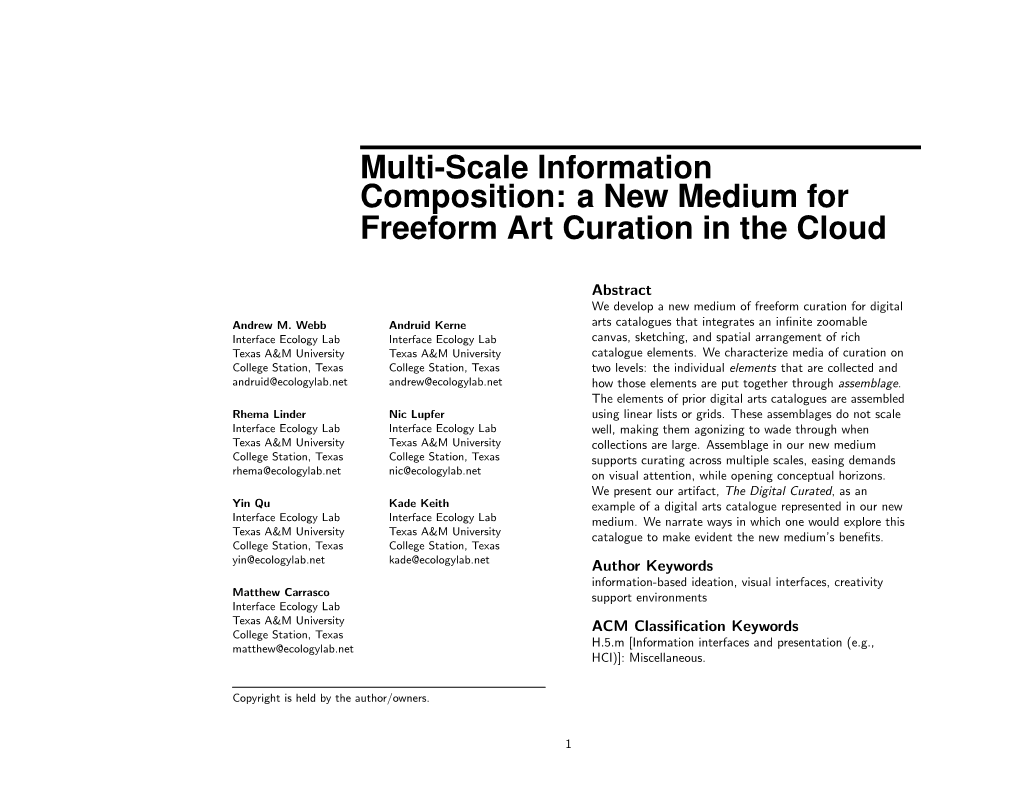 Multi-Scale Information Composition: a New Medium for Freeform Art Curation in the Cloud