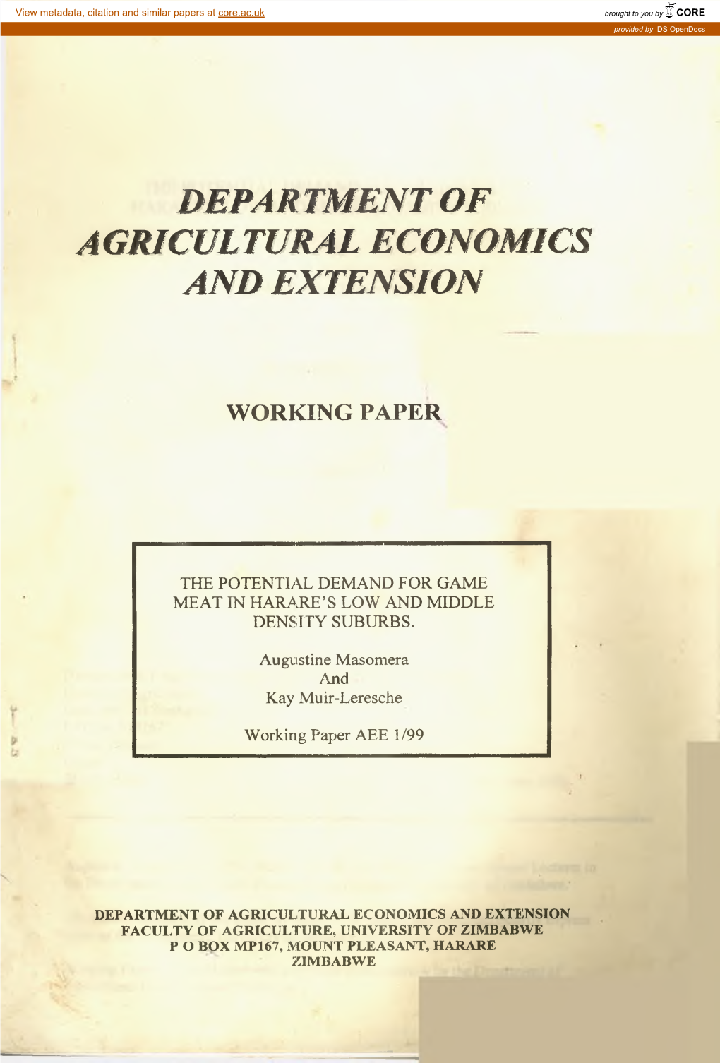 Department of Agricultural Economics and Extension