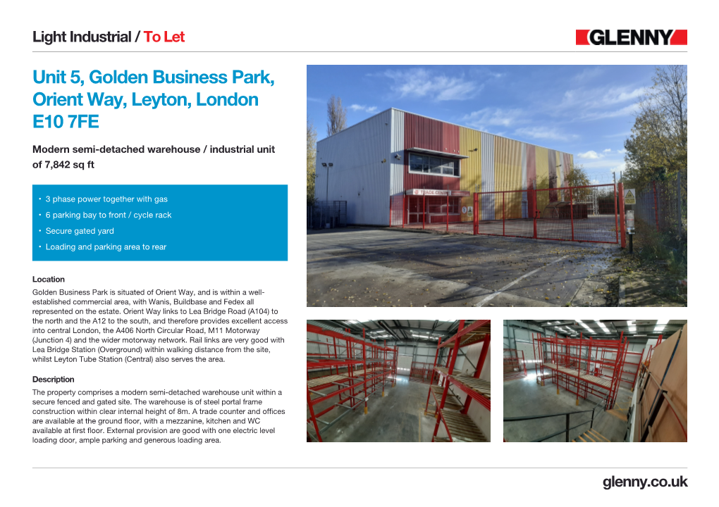 Unit 5, Golden Business Park, Orient Way, Leyton, London E10 7FE