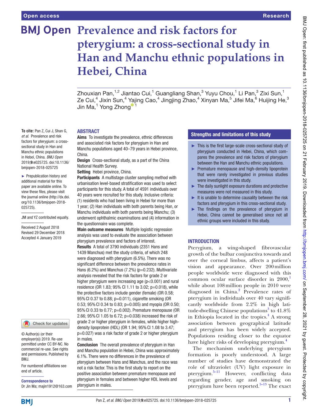 A Cross-Sectional Study in Han and Manchu Ethnic Populations in Hebei, China