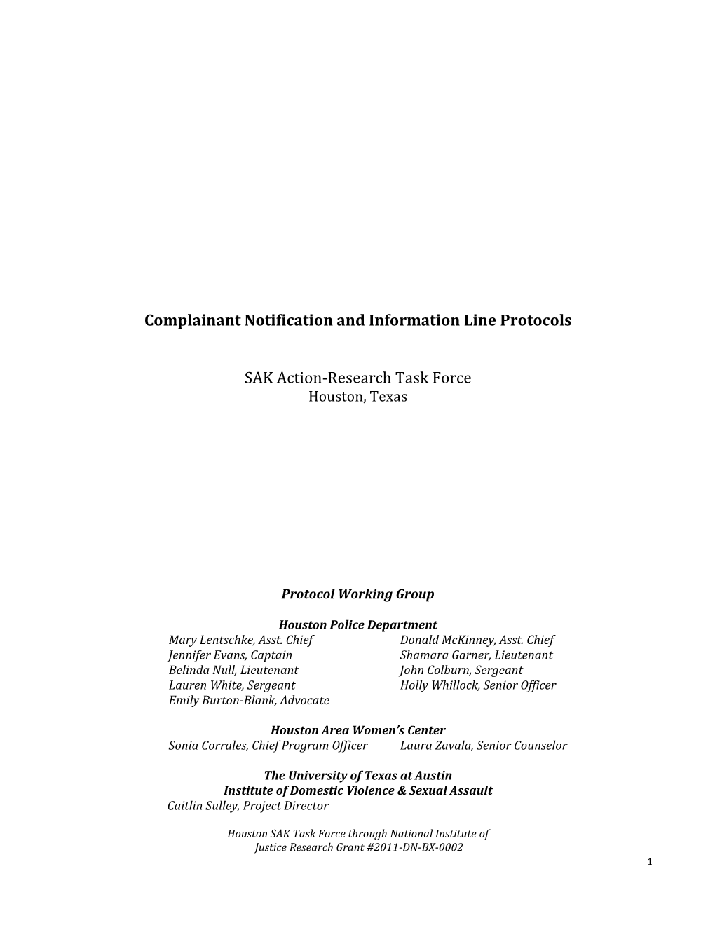 Complainant Notification and Information Line Protocols SAK