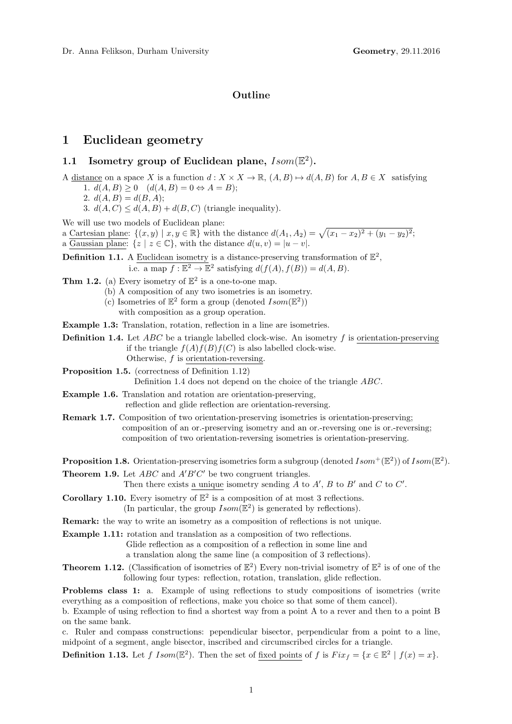 1 Euclidean Geometry