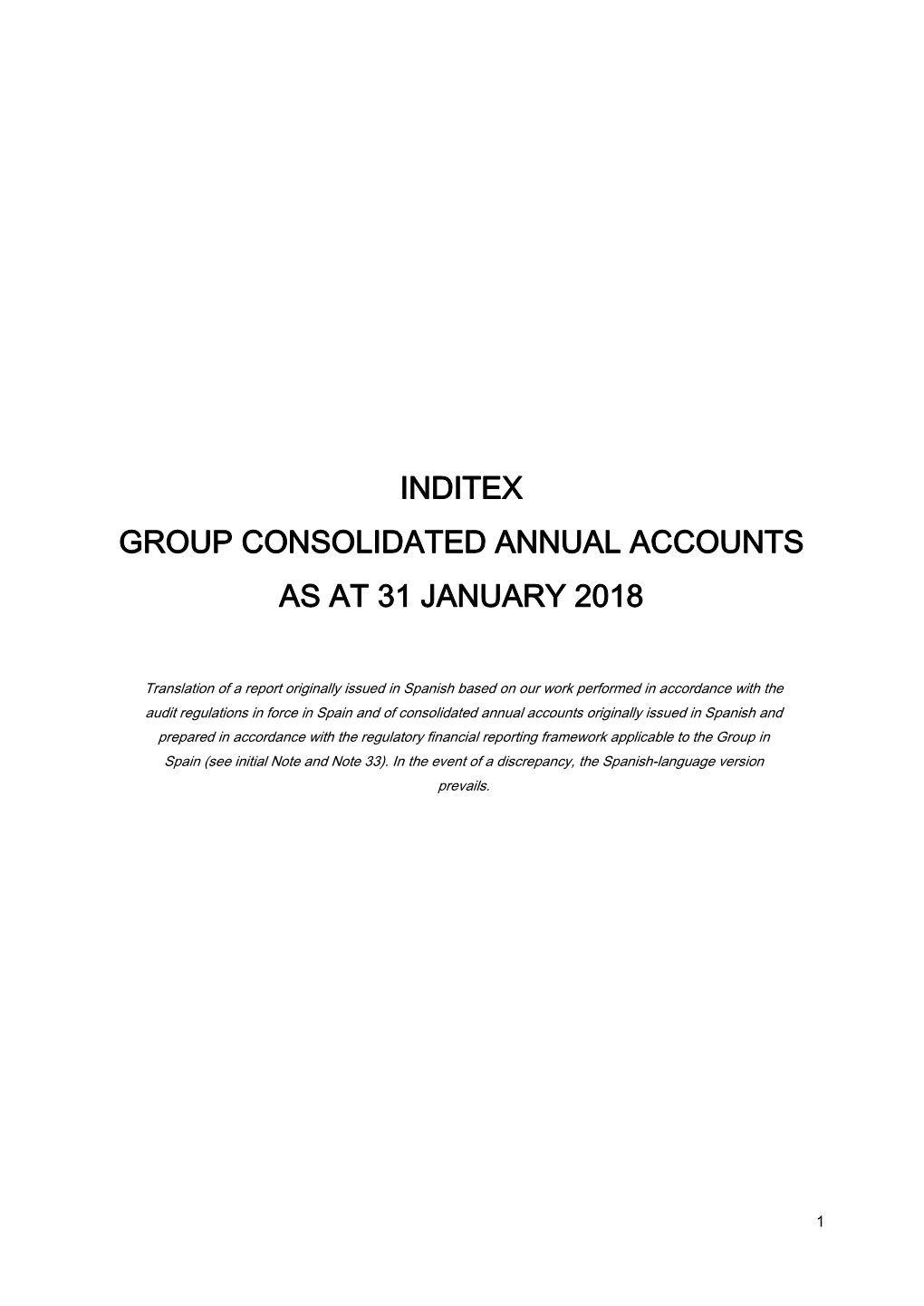 Inditex Group Consolidated Annual Accounts As at 31 January 2018