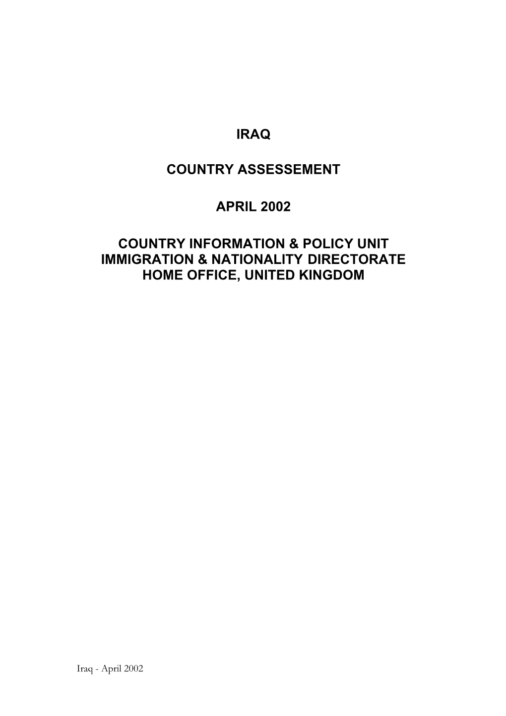 Iraq Country Assessement April 2002 Country