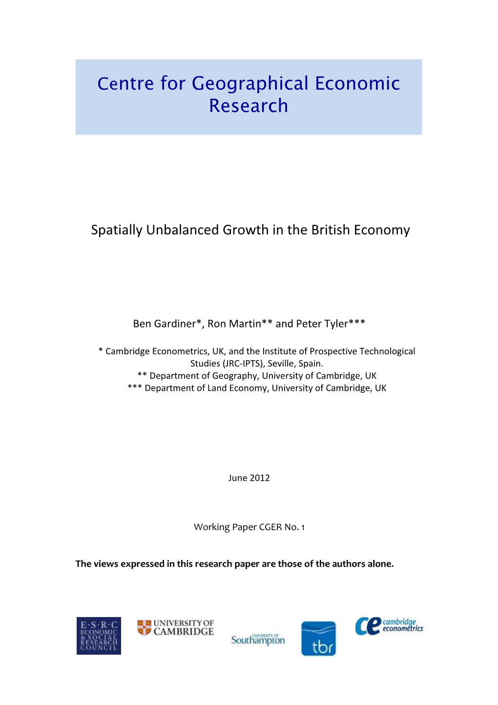 Spatially Rebalancing the British Economy