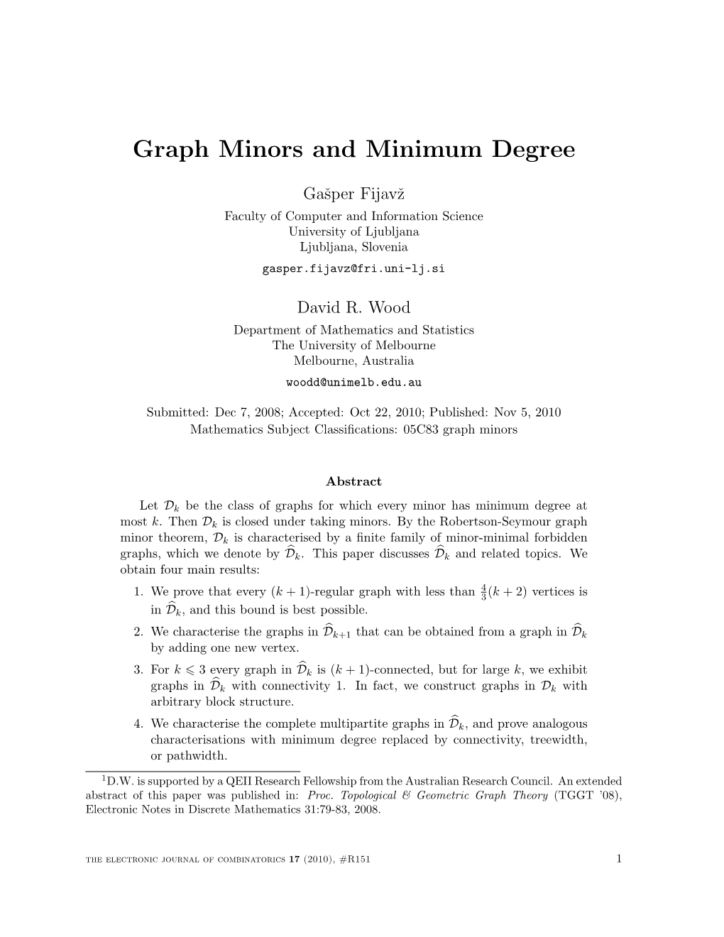 Graph Minors and Minimum Degree