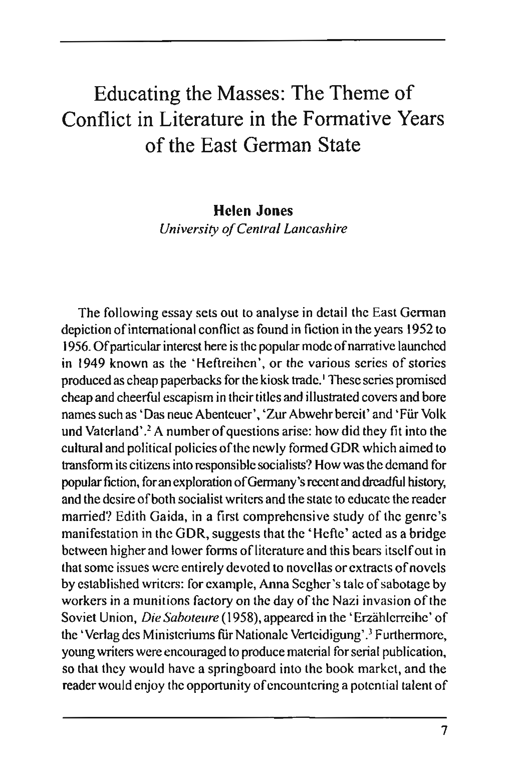 The Theme of Conflict in Literature in the Formative Years of the East German State