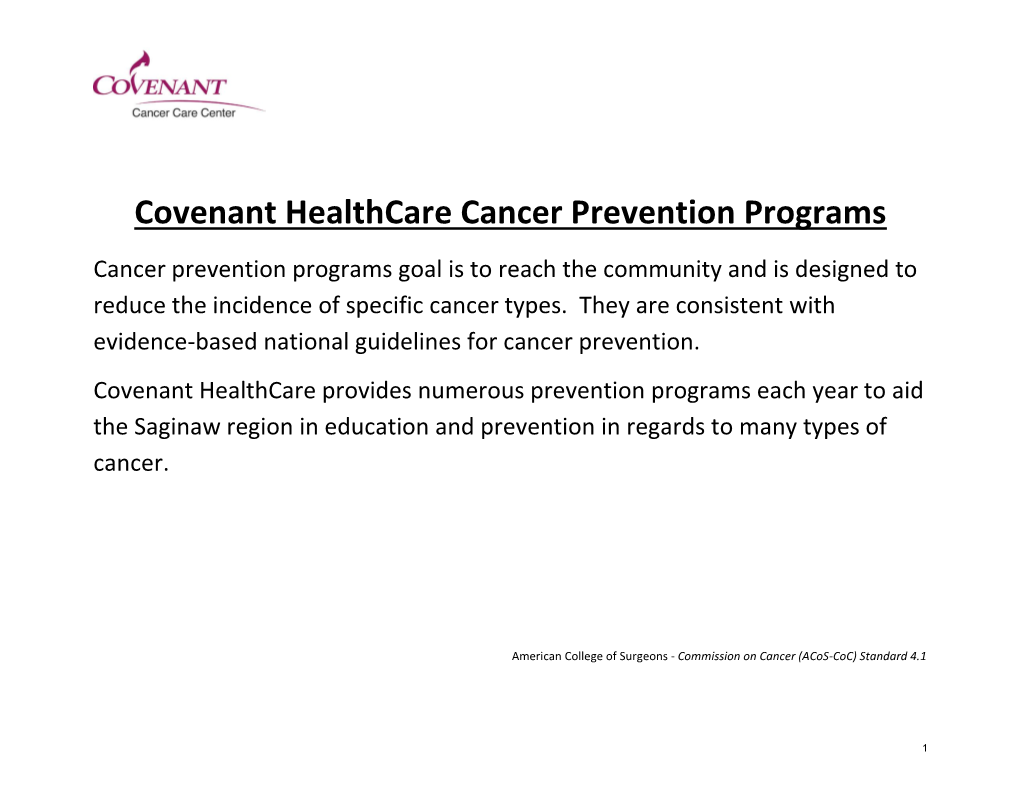 Covenant Healthcare Cancer Prevention Programs