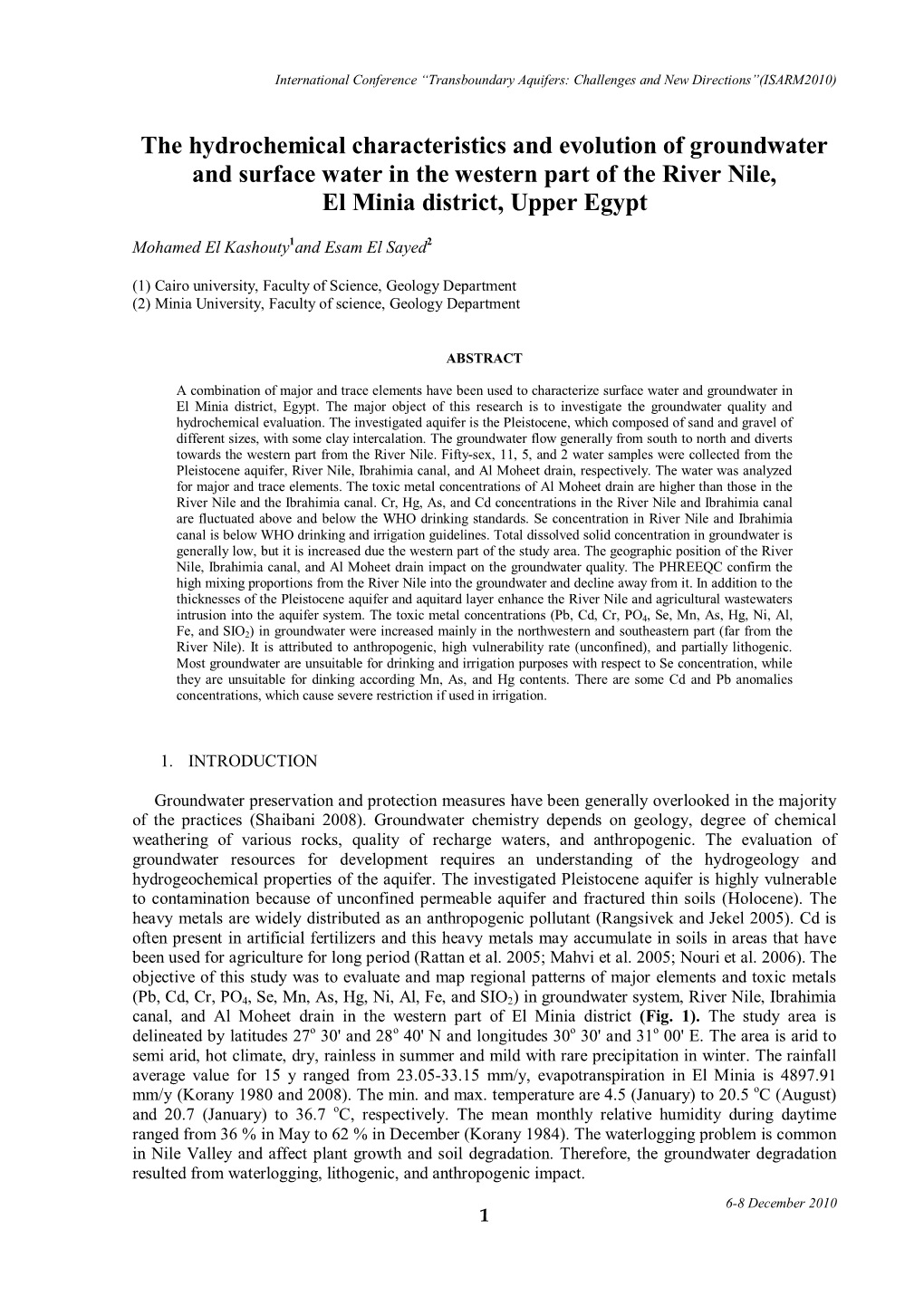 The Hydrochemical Characteristics and Evolution of Groundwater and Surface Water in the Western Part of the River Nile, El Minia District, Upper Egypt