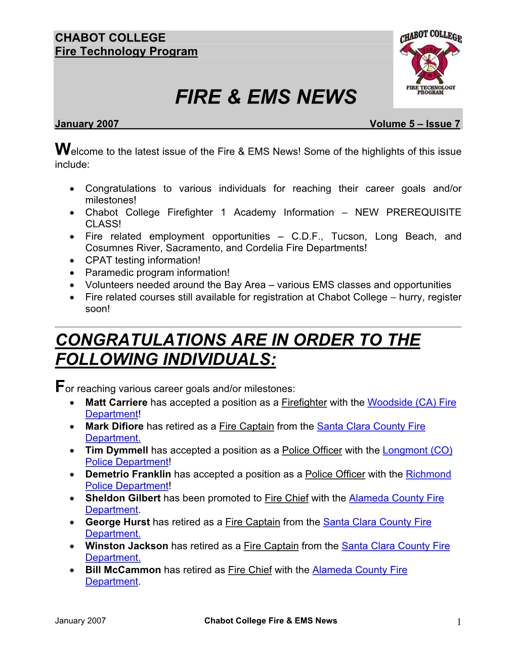 Download the Latest Version of the California State Fire Training Newsletter to Find out What Is Going on with YOUR Fire Service Training in the State of California