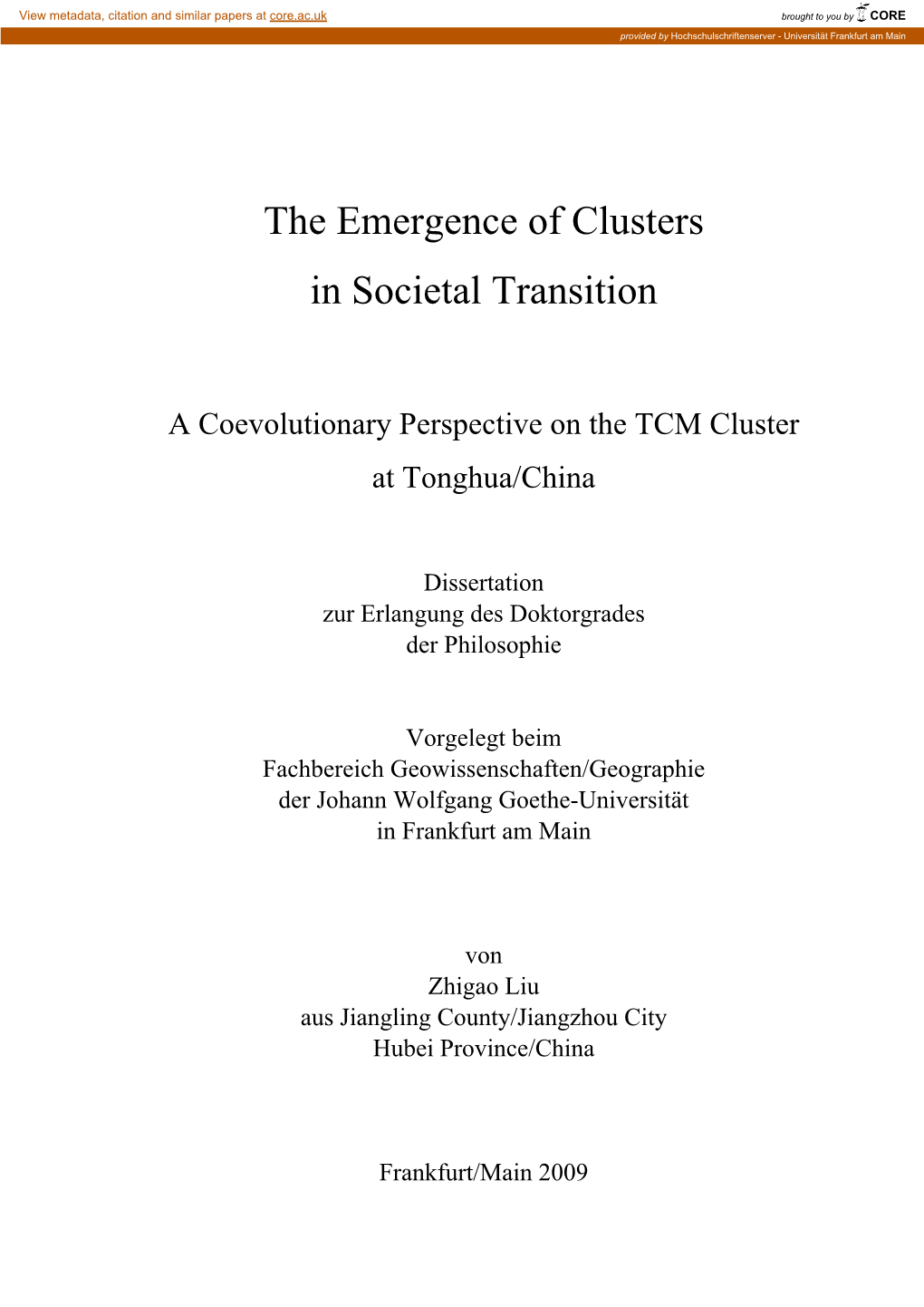 The Emergence of Clusters in Societal Transition