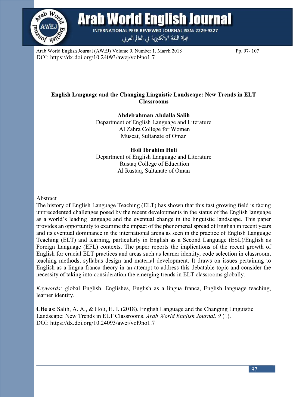 English Language and the Changing Linguistic Landscape: New Trends in ELT Classrooms