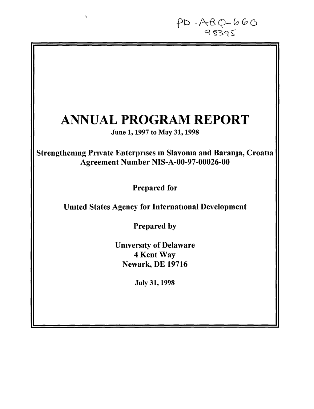 ANNUAL PROGRAM REPORT June 1,1997 to May 31,1998