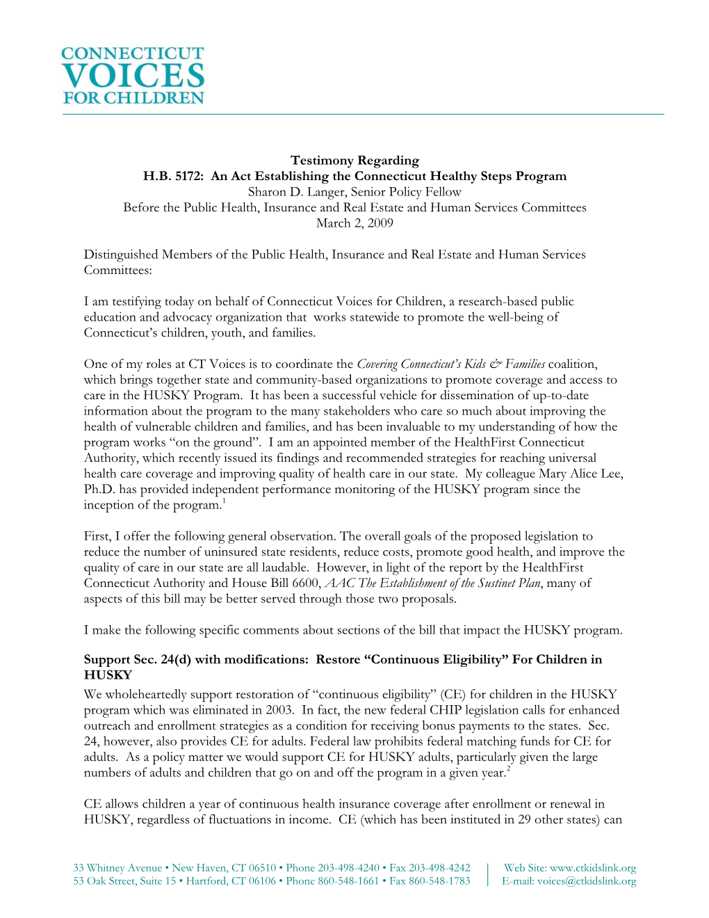 HB 5172: an Act Establishing the Connecticut Healthy Steps Program