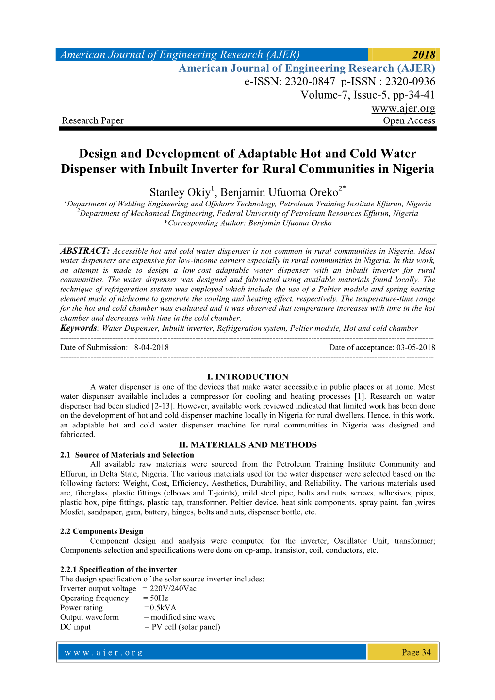 Design and Development of Adaptable Hot and Cold Water Dispenser with Inbuilt Inverter for Rural Communities in Nigeria