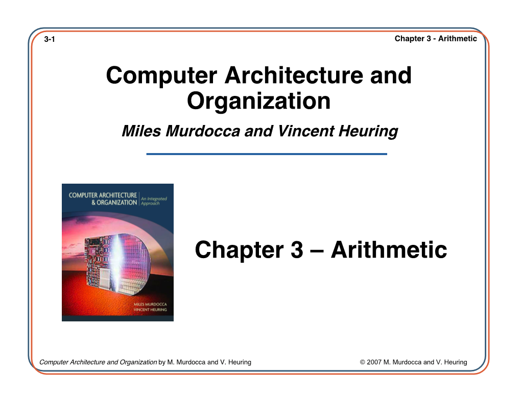 Computer Architecture and Organization Chapter 3 – Arithmetic